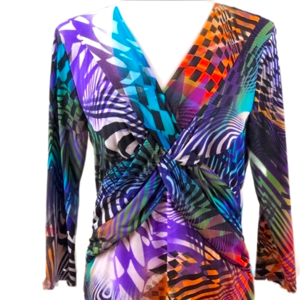 ERIN LONDON Colorful Twist Front 3/4 Sleeve V-Neck Top size S